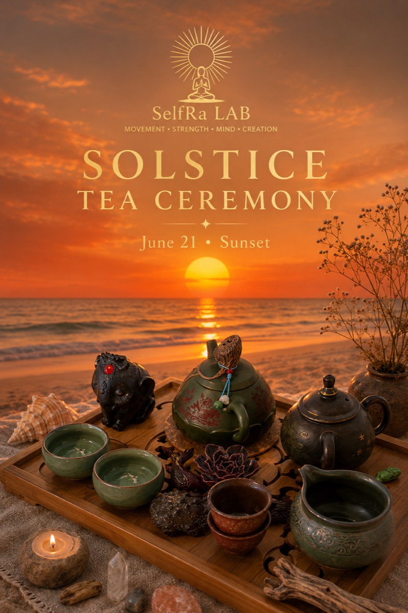 Solstice Tea Ceremony poster — June 21 at sunset, Haulover Beach